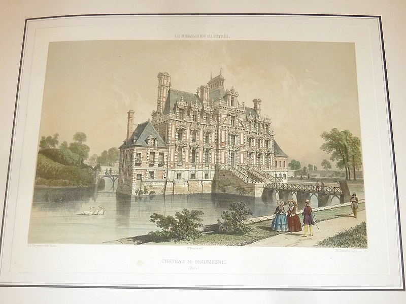 Château de Beaumesnil (Eure) (Lithographie aquarellée) - Benoist, Félix