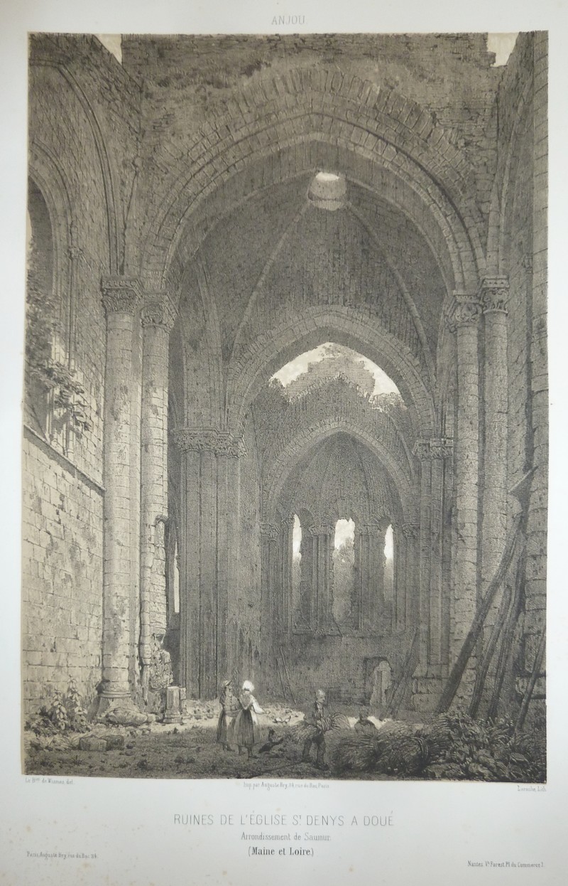 livre ancien - Ruines de l'église St Denys à Doué, arrondissement de Saumur (Maine et Loire) (Lithographie) - Wismes, Baron de