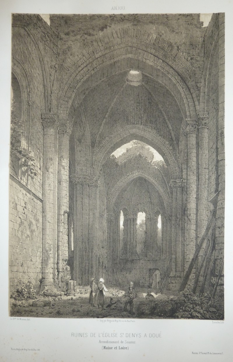 Ruines de l'église St Denys à Doué, arrondissement de Saumur (Maine et Loire) (Lithographie)