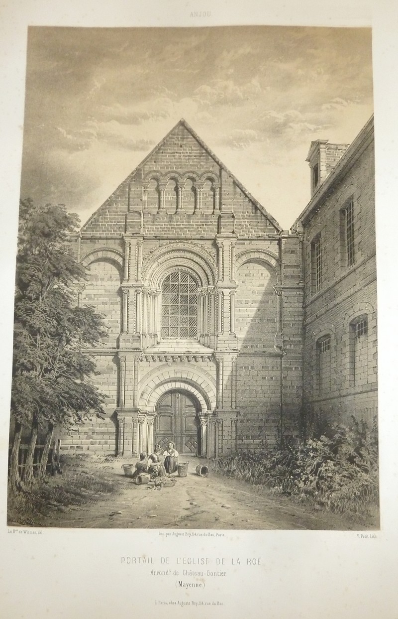 livre ancien - Portail de l'Église de la Roë, arrondissement de Château-Gontier (Mayenne) (Lithographie) - Wismes, Baron de