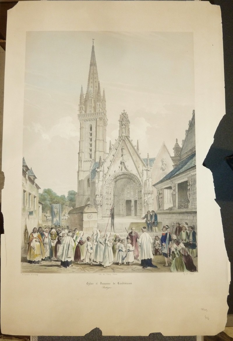 Église et ossuaire de Landivisian (Bretagne) (Lithographie aquarellée)