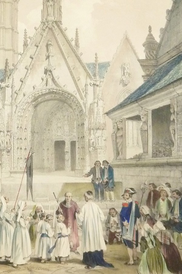 Église et ossuaire de Landivisian (Bretagne) (Lithographie aquarellée)