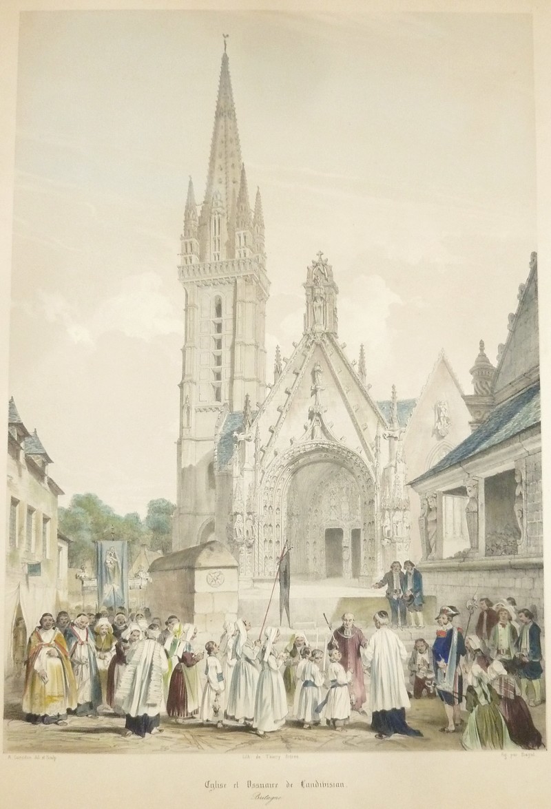 livre ancien - Église et ossuaire de Landivisian (Bretagne) (Lithographie aquarellée) - Guesdon, A.