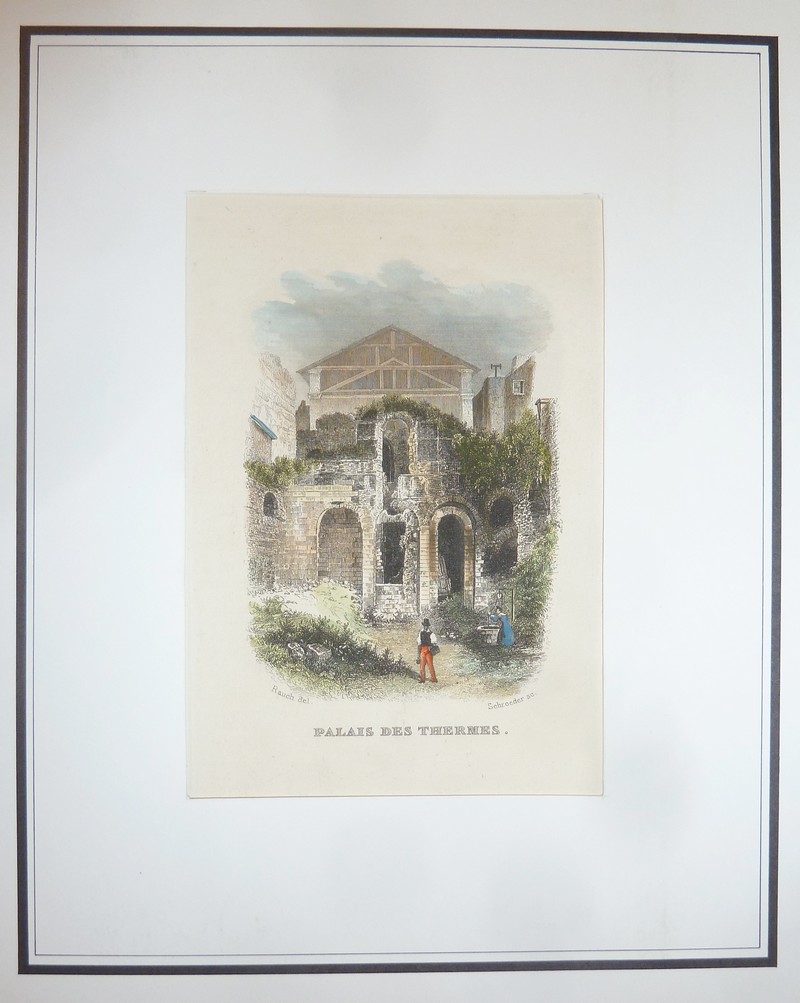 Palais des Thermes (Gravure aquarellée)