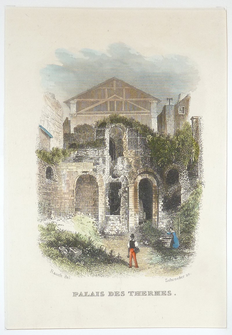 Livre ancien - Palais des Thermes (Gravure aquarellée) - Rauch