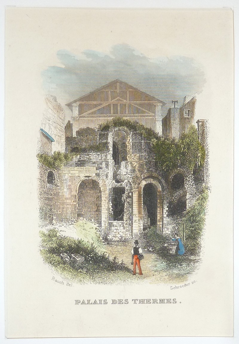 Palais des Thermes (Gravure aquarellée)