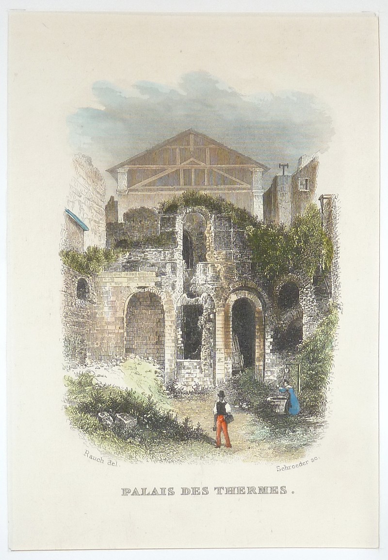 Palais des Thermes (Gravure aquarellée)