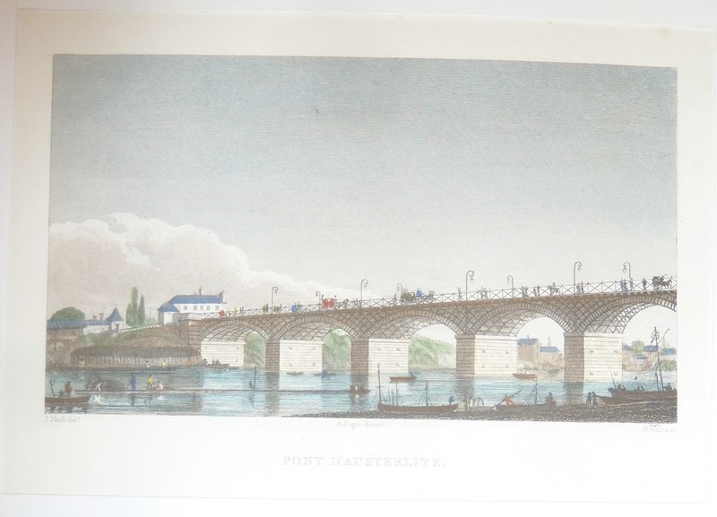 Livre ancien - Pont d'Austerlitz (Gravure aquarellée) - Nash, J.