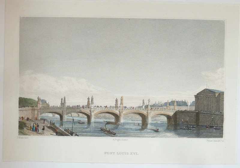 Pont Louis XVI (Gravure aquarellée)