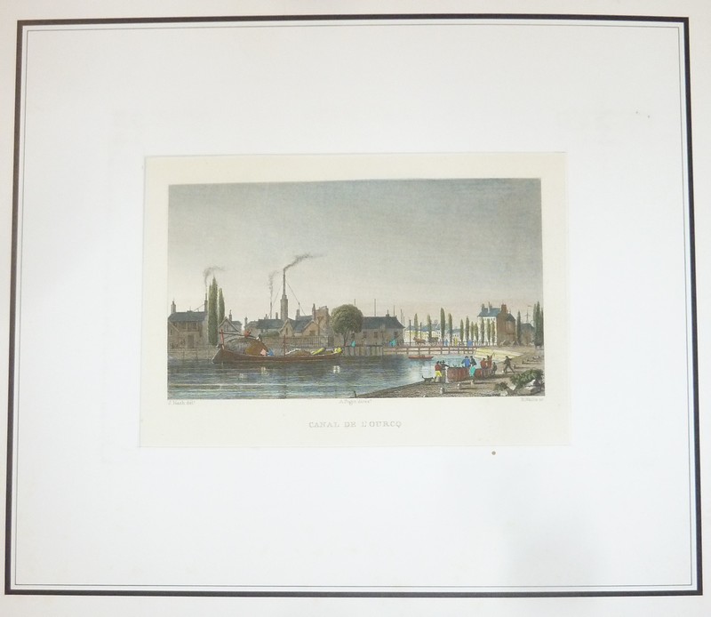 Canal de l'Ourcq (Gravure aquarellée)