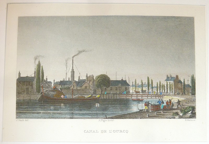 Livre ancien - Canal de l'Ourcq (Gravure aquarellée) - Nash, J.