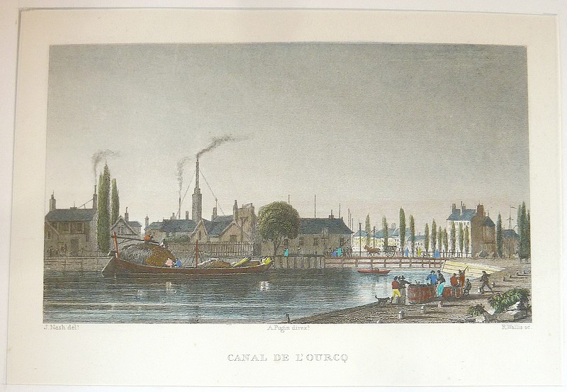 Canal de l'Ourcq (Gravure aquarellée)