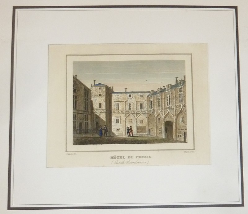 Hôtel du Preux (rue des Bourdonnais) (Gravure aquarellée)