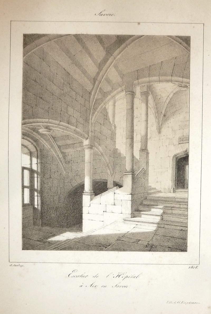 Escalier de l'Hôpital à Aix en Savoie (Lithographie)