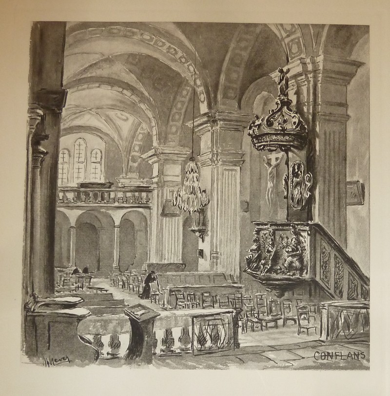 Livre ancien Savoie - Conflans, intérieur de l'église (gravure) - Drevet, Joanny