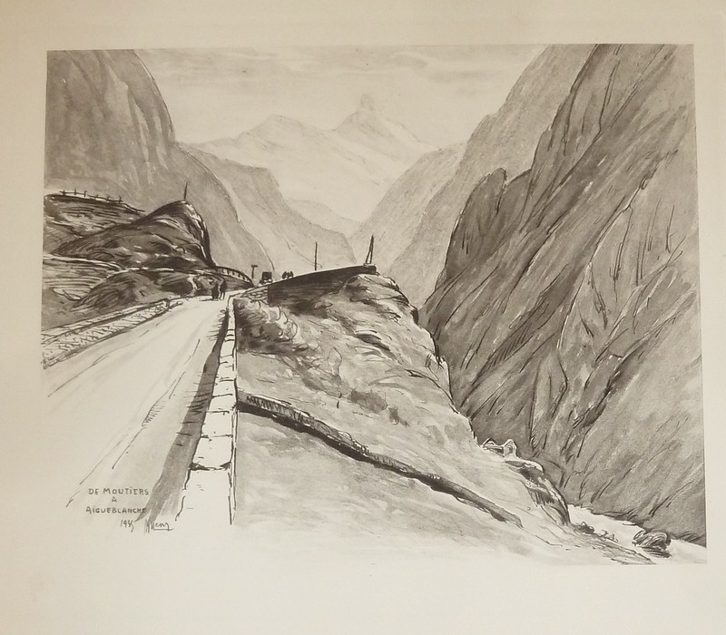 Livre ancien Savoie - Route de Moutiers à Aigueblanche (gravure) - Drevet, Joanny