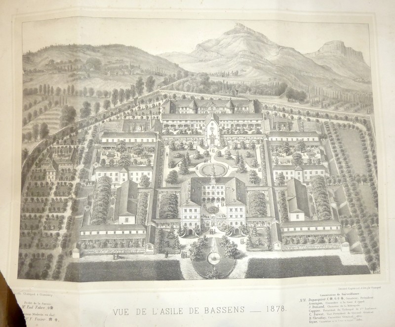 Livre ancien Savoie - Vue de l'Asile de Bassens - 1878 (lithographie) - Champod