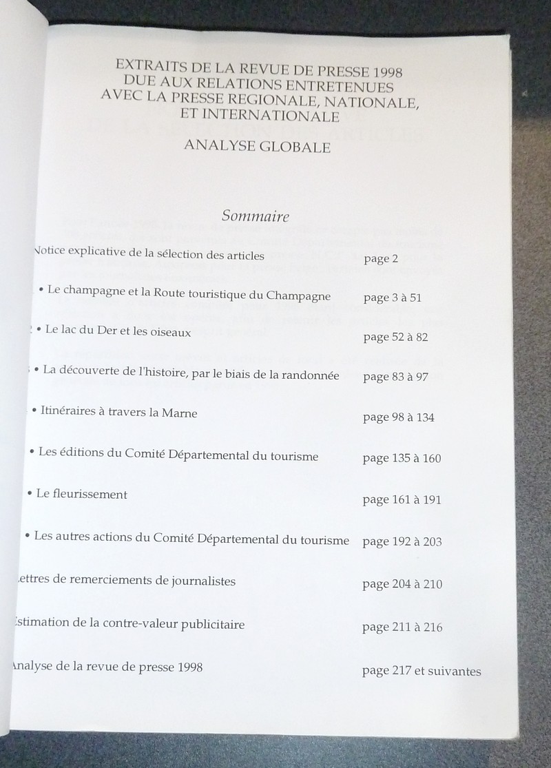 Champagne. Revue de presse et analyse 1998