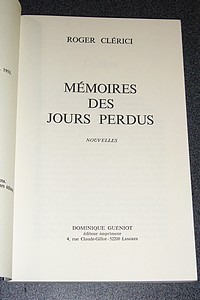 Mémoires des jours perdus. Nouvelles