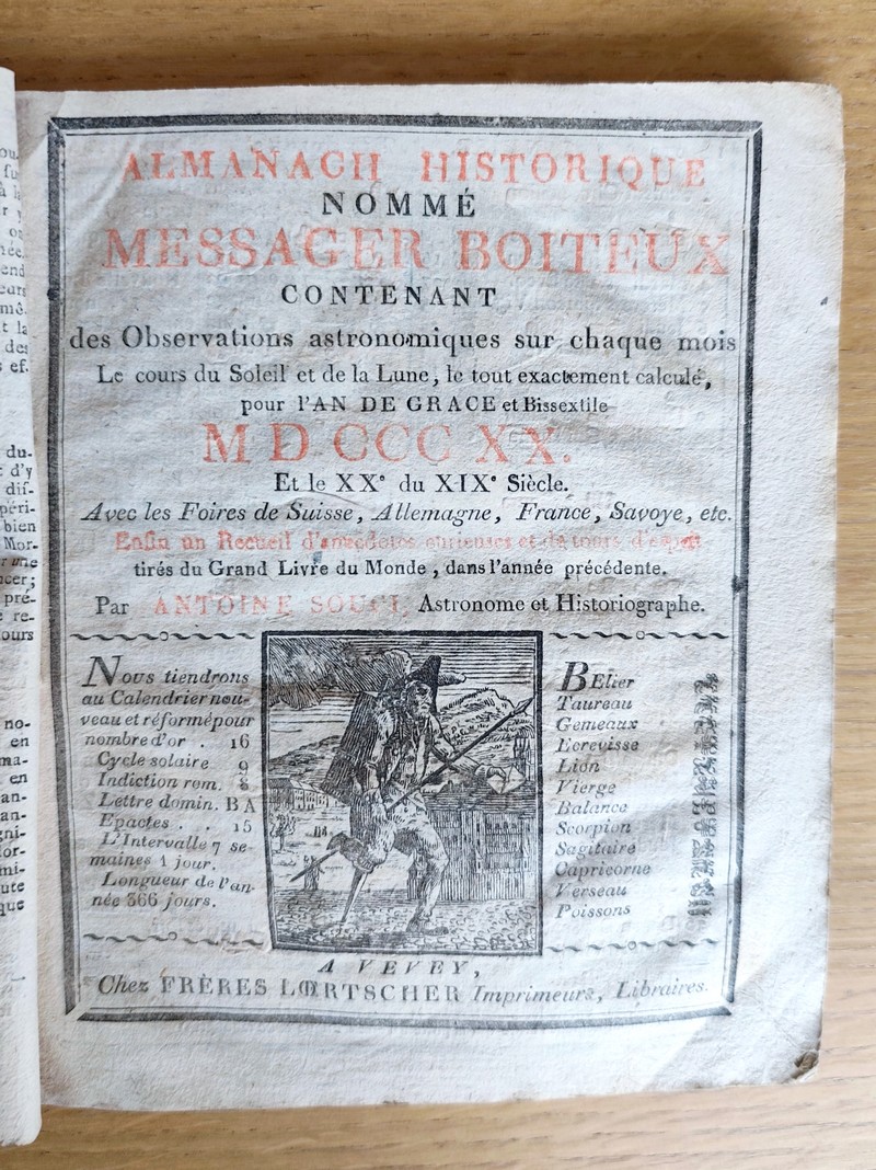 Le Véritable Messager Boiteux de Berne et Vevey, 1820