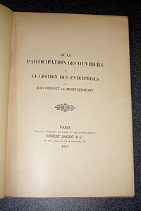 De la participation des Ouvriers à la gestion des entreprises