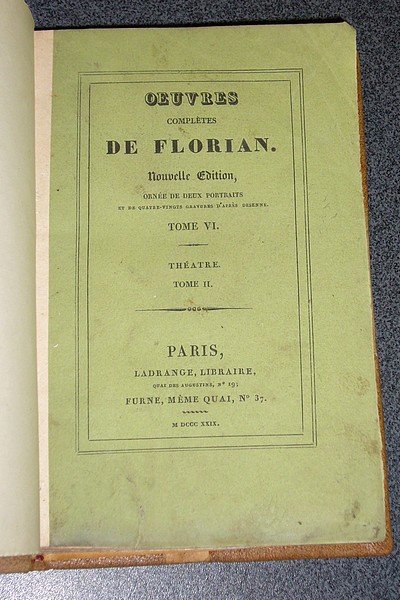 Théatre (2 volumes) : Les deux billets - Le bon ménage - Le bon père -Jeannot et colin - Les jumeaux de Bergame - La Bonne mère - Le Bon fils - A M. Gessner - Myrtil et Chloé - Héro et Léandre - Le Baiser - Blanche et Vermeille