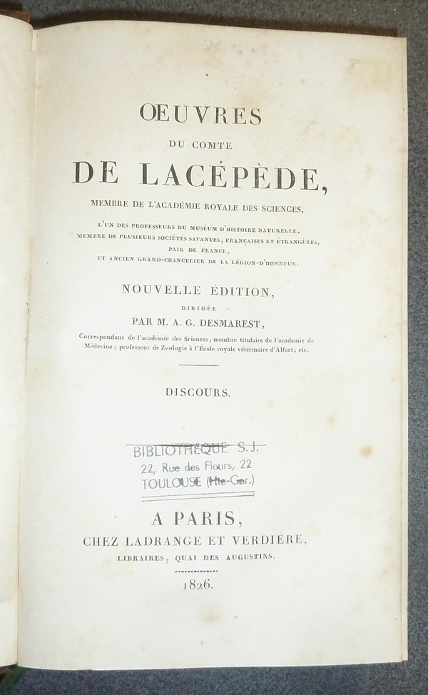 Oeuvres du Comte de Lacépède (11 Volumes, complet et 189 planches aquarellées gommées)