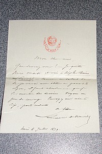 Lettre autographe signée et datée du 6 juillet 1879