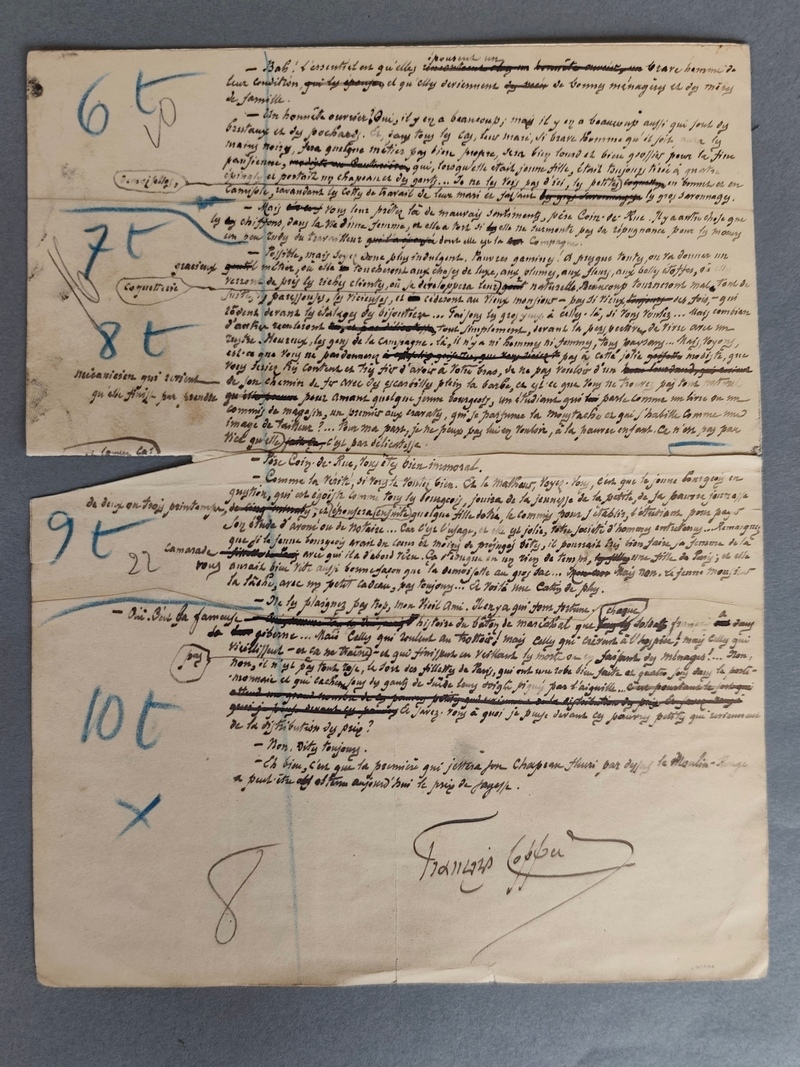 Manuscrit autographe signé de 2 pages pour un conte « Les propos du Père Coin-de-rue »