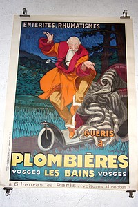 Affiche - Entérites - Rumatismes guéris à Plombières les Bains, Vosges, à 6 heures de Paris (voitures directes). 1931 - D'Yen, Jean