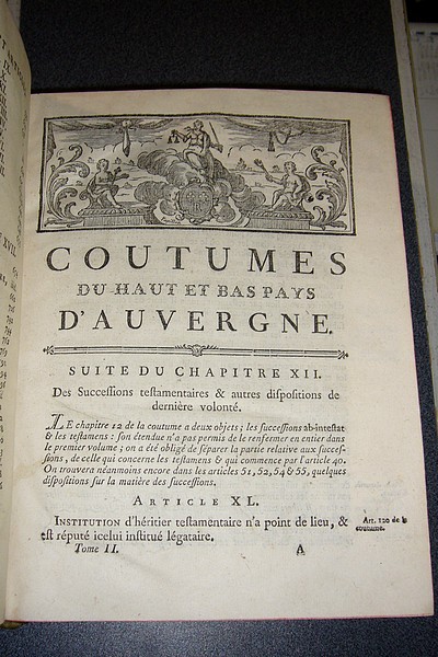 Coutumes générales et locales de la Province d'Auvergne (4 volumes, 1784)