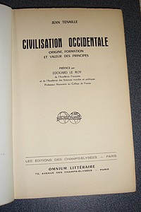 Civilisation occidentale. Origine, formation et valeur des principes