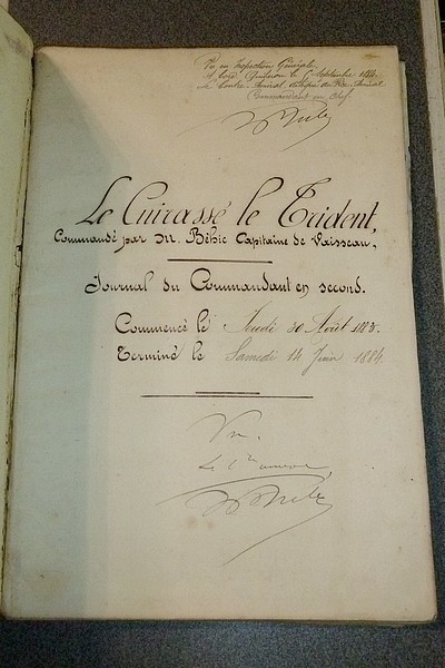 (Manuscrit) Journal de bord du Commandant en second du Cuirassé « Le Trident » commandé par le Capitaine de vaisseau Behic, du Jeudi 30 août 1883 au samedi 14 juin 1884