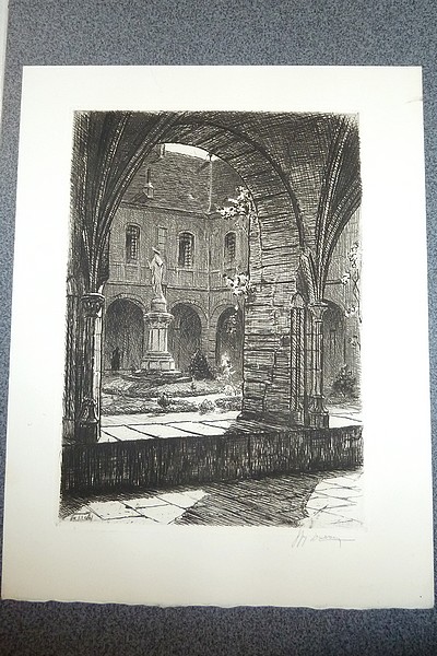 Intérieur du cloitre de l'Abbaye de Hautecombe (eau-forte avant la lettre, signée, sur papier de Chine)