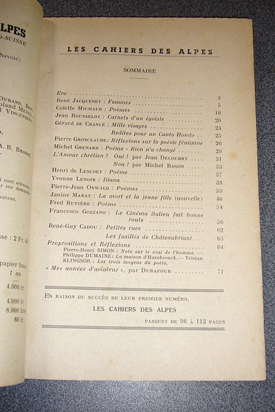 Les cahiers des Alpes - n° 2 - 1re année, novembre 1951