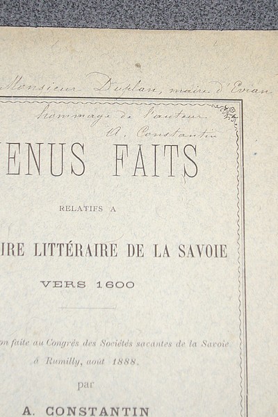 Menus faits relatifs à l'histoire littéraire de la Savoie vers 1600