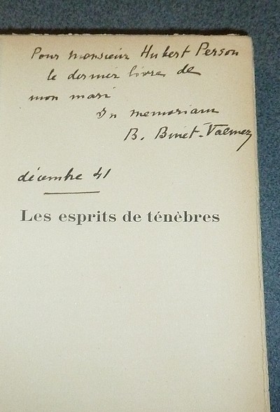 Les esprits de ténèbres (dédicace et lettre manuscrite signées de l'auteur)