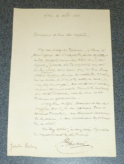 Lettre autographe signée, datée du 26 août 1883 à Lyon