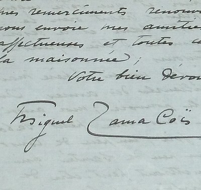 Lettre autographe signée et datée du dimanche 26 Octobre 1909