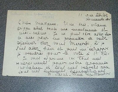 Lettre autographe signée, datée de dimanche soir