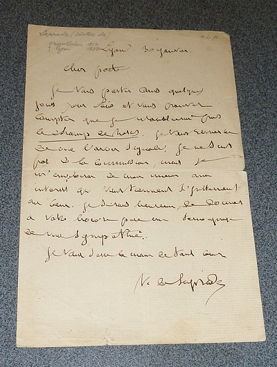 Lettre autographe signée, datée du 30 janvier à Lyon