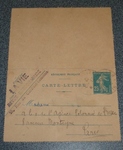 Lettre ayant voyagé, signée et datée du 24 Octobre 1922