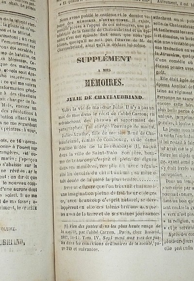 Mémoires d'Outre-Tombe. Publiés en feuilleton dans « La Presse » de 1848 à 1850. Véritable pré-édition originale