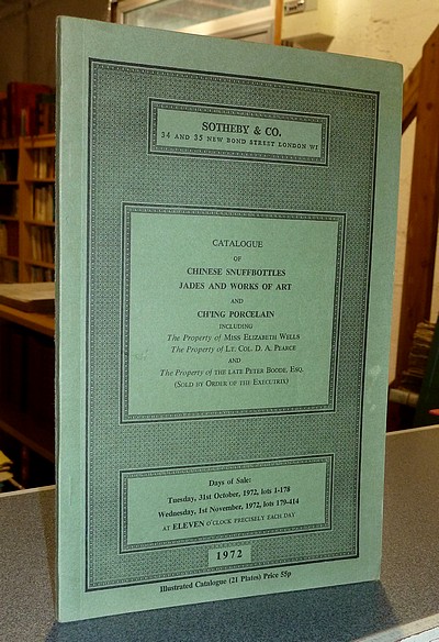 Catalogue of Chinese Snuffbottles, Jades and Works of Art and Ch'ing Porcelain. Sotheby & Co. 31st October and 1st november, 1972