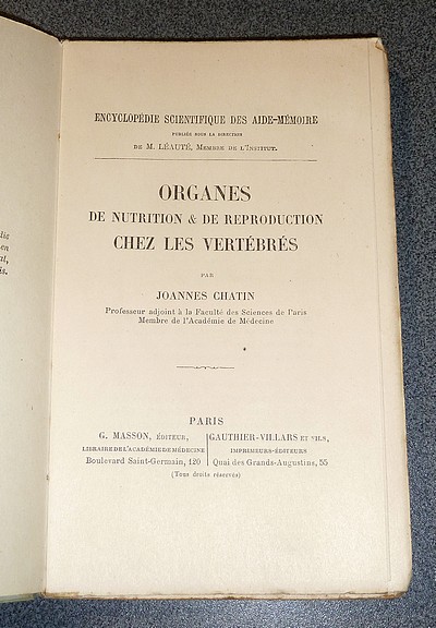 Organes de nutrition et de reproduction chez les vertébrés