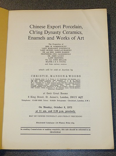 Chinese Export Porcelain. Christie's, October 8, 1973