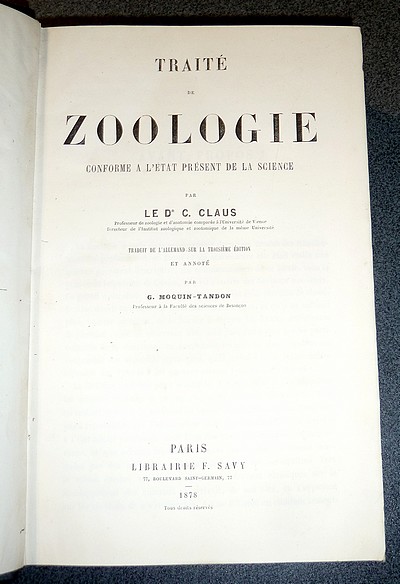 Traité de Zoologie conforme à l'état présent de la Science