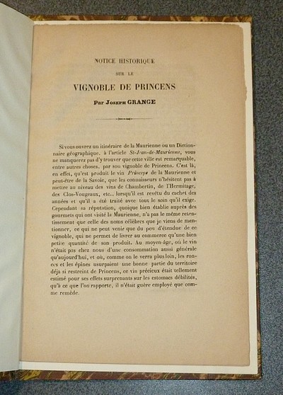 Notice Historique sur le Vignoble de Princens