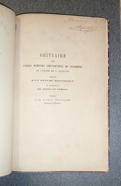 Obituaire des Frères mineurs conventuels de Chambéri de l'ordre de S. François