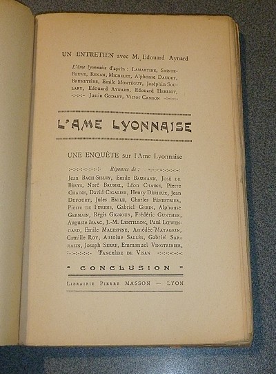 Un entretien avec M. Edouard Aynard. L'âme lyonnaise. Une enquête sur l'âme lyonnaise